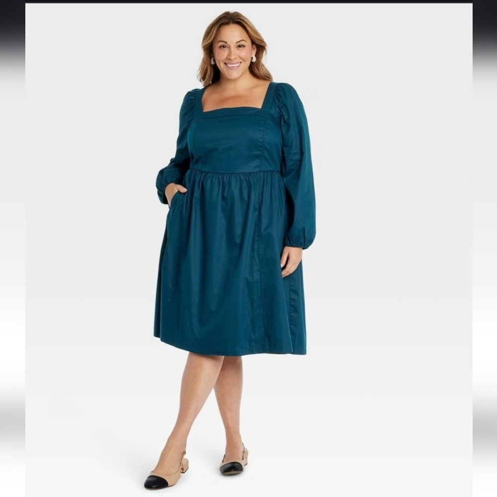 Ava & Viv Balloon Long Sleeve Midi A-Line Dress - Womens 3X
